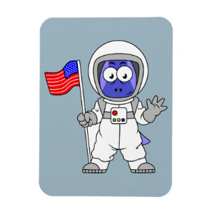 Ímã Astronauta Parasaurolophus Segurando Bandeira Amer