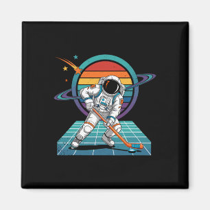 Imã Astronauta Retro Jogando Hóquei Espaço Cósmico Uni