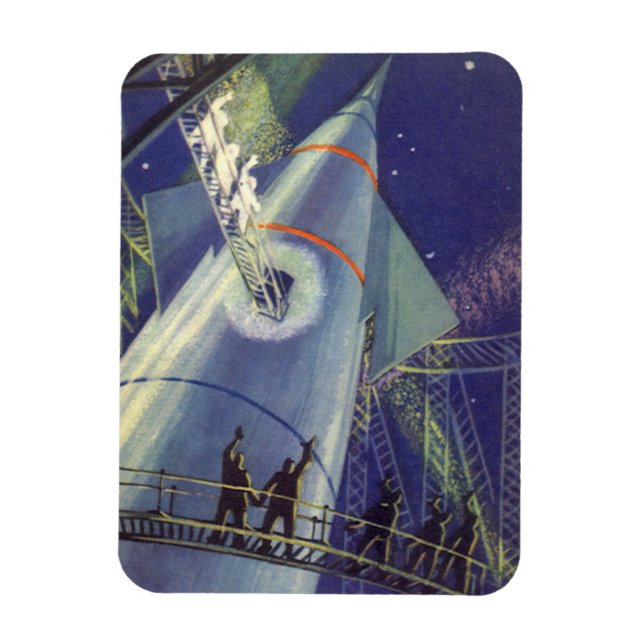 Ímã Astronautas da Ficção Científica Vintage no Navio  (Vertical)