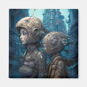 Imã Astronautas Raparigas Surreal Ficção Científica