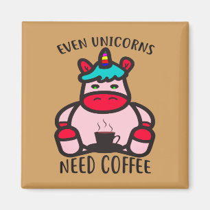 Imã Até Unicórnios Precisam De Café Funny Pink Unicorn