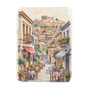 Ímã Atenas encantadora Grécia Rua Aquarela