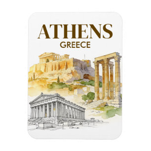 Ímã Atenas Grécia Acrópole Aquarela Esboço Viagem