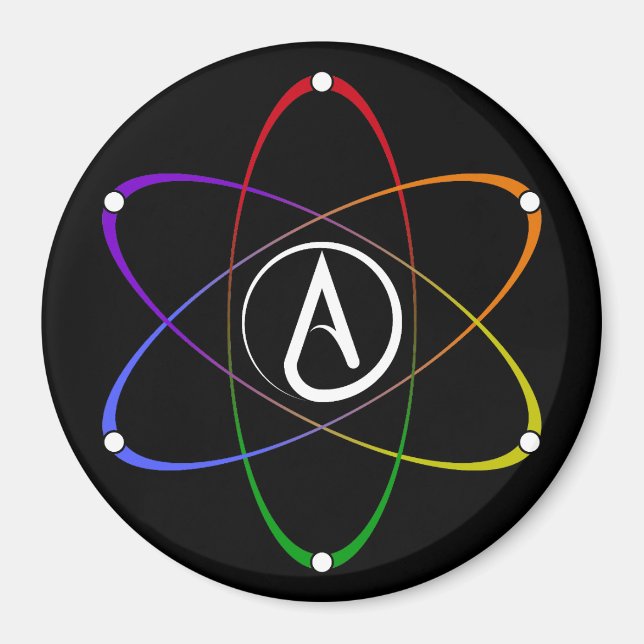 Imã Atheist Atom Symbol Rainbow White (Frente)