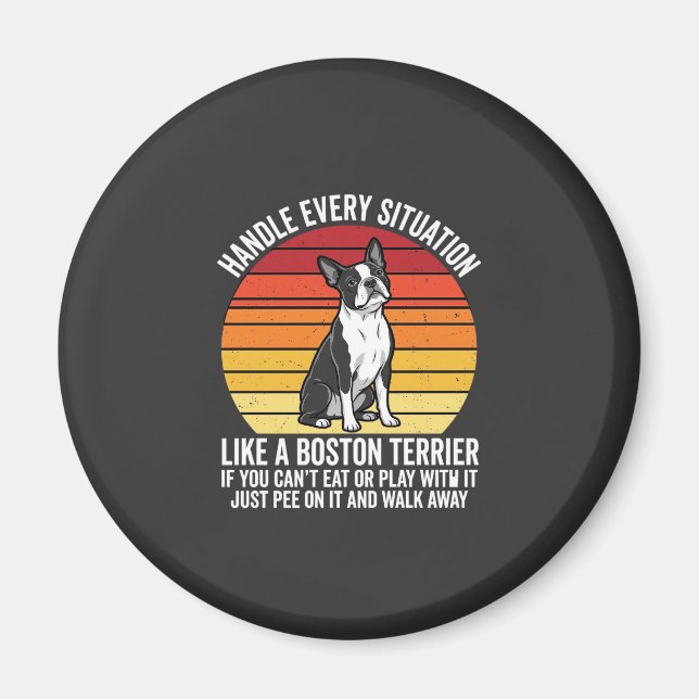 Imã Atitude de Cachorro Retro Engraçado Boston Terrier (Frente)