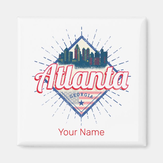 Imã Atlanta Georgia Estados Unidos Retro Skyline (Frente)