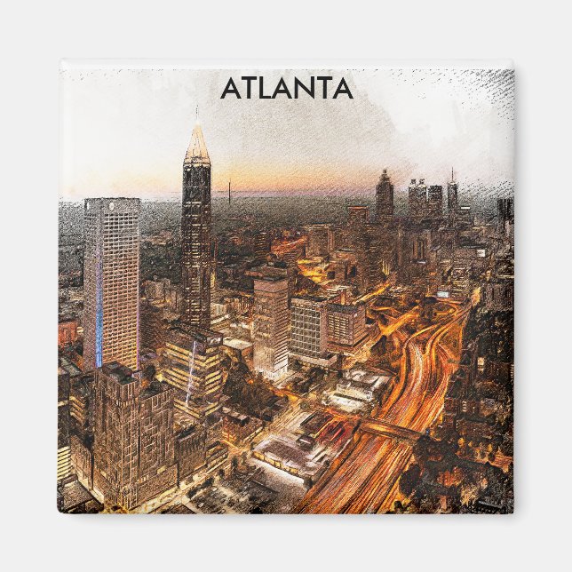 Imã Atlanta Georgia Skyline Panorama View (Frente)