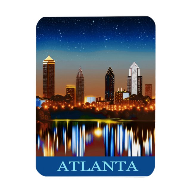 Ímã Atlanta Skyline by Night com Reflexões (Vertical)