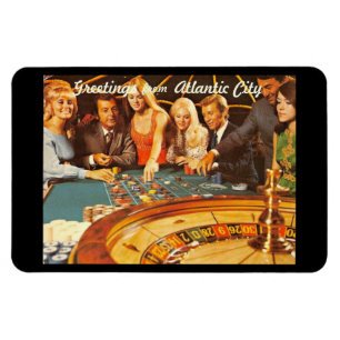 Ímã Atlantic City NJ, Jogo, Roulette, Retro Postc