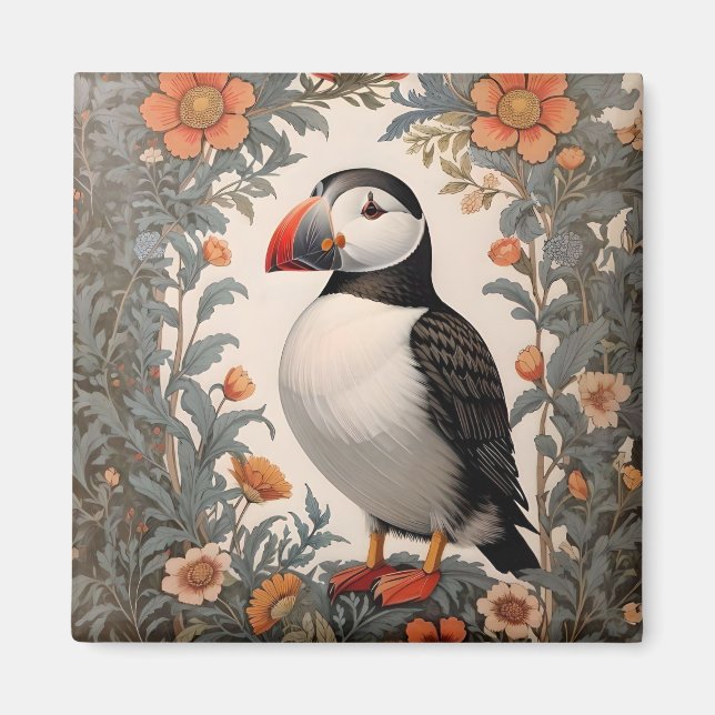 Imã Atlantic Puffin William Morris Inspirou Floral (Frente)