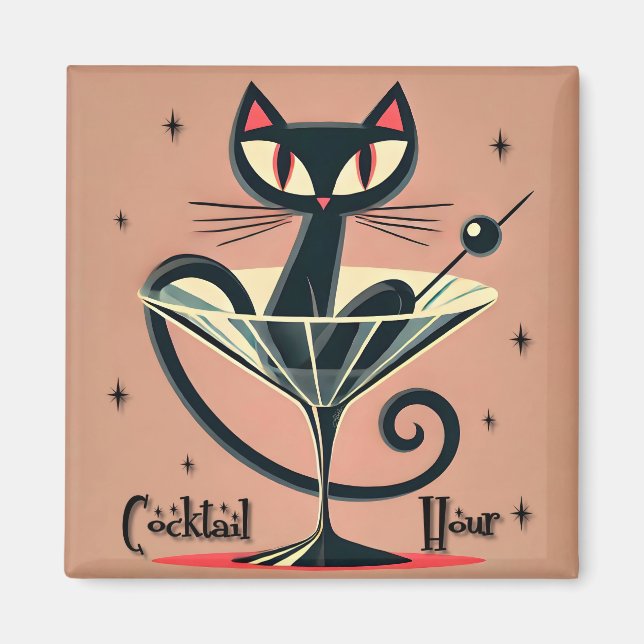 Imã Atomic Futuristic Space Age Black Cat Martini (Frente)