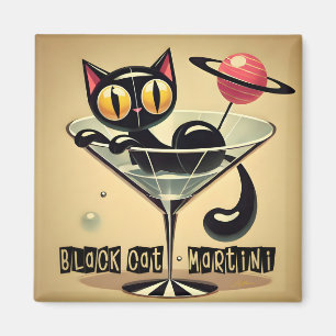 Imã Atomic Futuristic Space Age Black Cat Martini