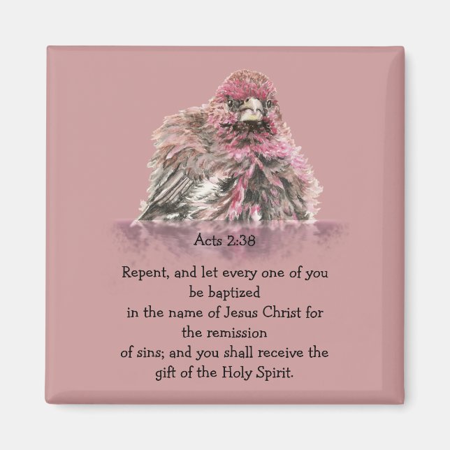 Imã Atos 2:38 Escritura Batismo Verso Pássaro na Água (Frente)