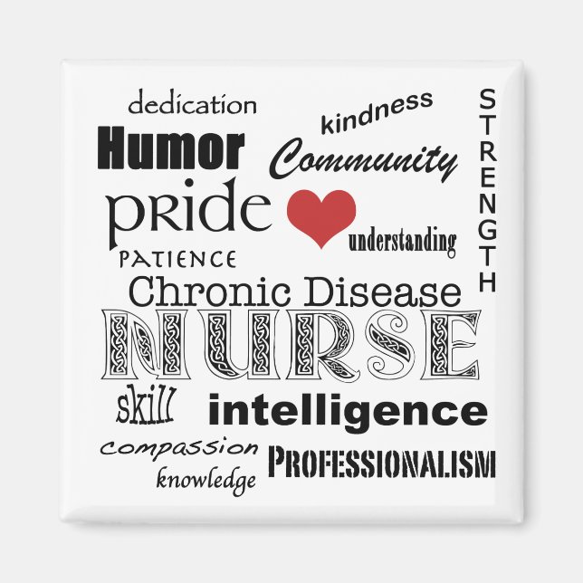 Imã Atributos do Enfermeiro da Doença Crônica - Preto  (Frente)