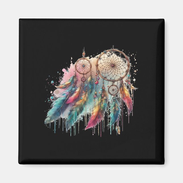 Imã attrapes-rêves et plumes multicolores (Frente)