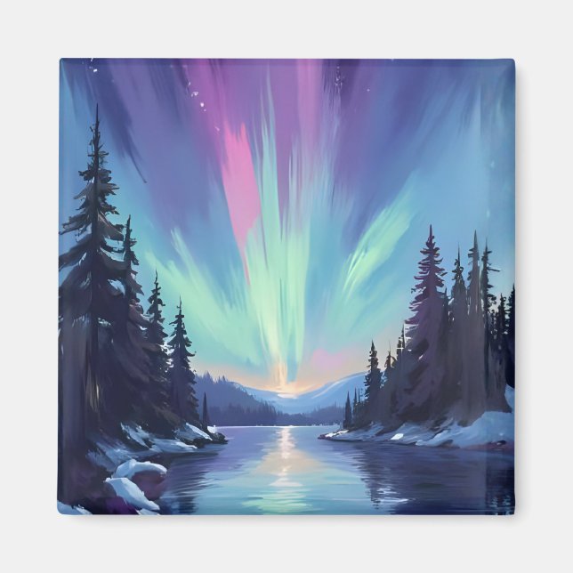 Imã Aurora Boreal | Luzes do Norte Aquarela (Frente)