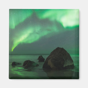 Imã Aurora Boreal Praia Lofoten Noruega