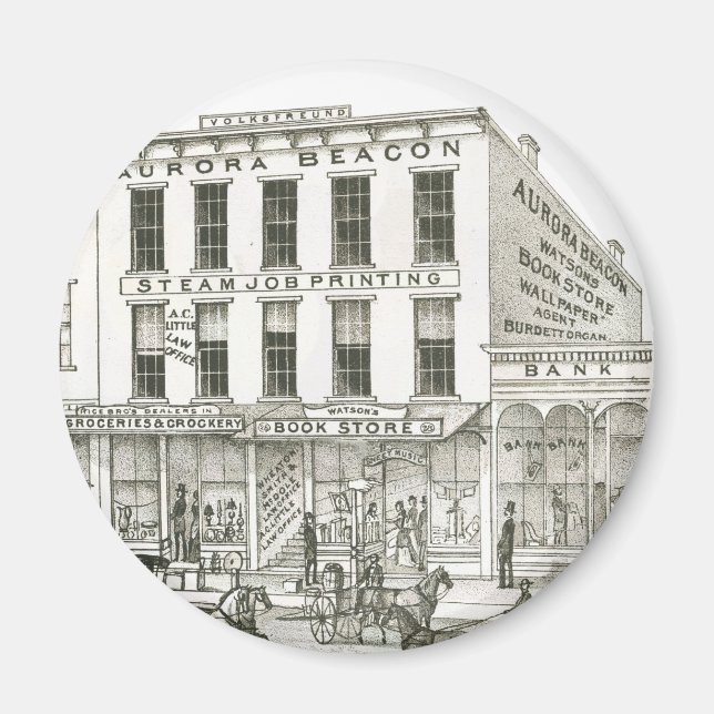 Imã Aurora Illinois Aurora Beacon News 1871 Stone Lith (Frente)