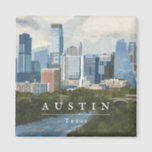 Imã Austin Skyline Painted Art Impressão<br><div class="desc">Pintado Austin,  na cidade do Texas,  ilustrado por Shelby Allison.</div>