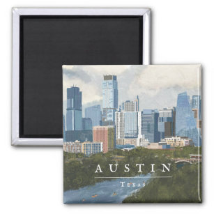 Imã Austin Skyline Painted Art Impressão