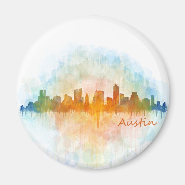 Imã Austin Texas skyline watercolor v4 (Frente)