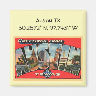 Imã Austin TX Map Coordena Estilo de Vintagem