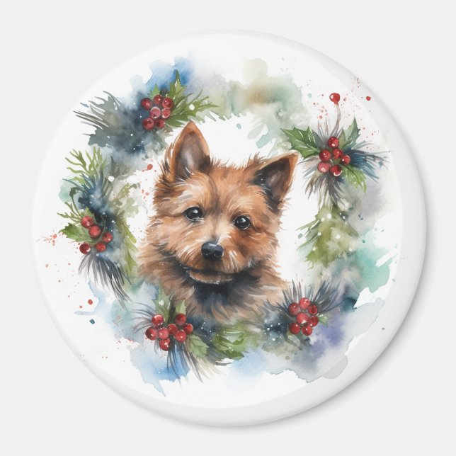 Imã Austrália Terrier Christmas Wreath Festivo Pup (Frente)
