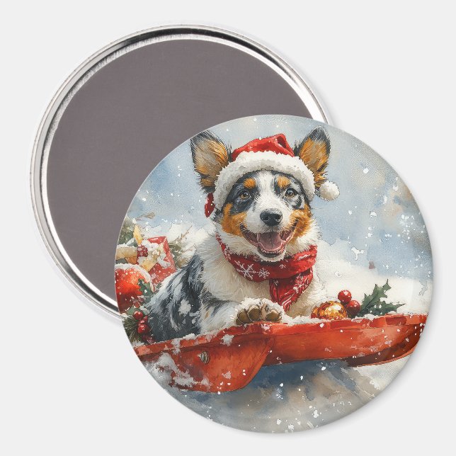 Imã Australian Cattle em Trenó Deixe Nevar Natal (Front/Back)