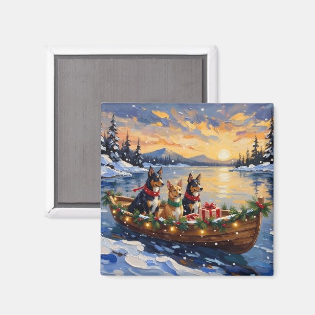 Imã Australian Kelpie Christmas Boat Holiday (Front/Back)