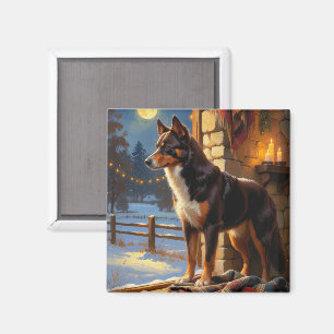 Imã Australian Kelpie Com Luzes De Natal Feriado