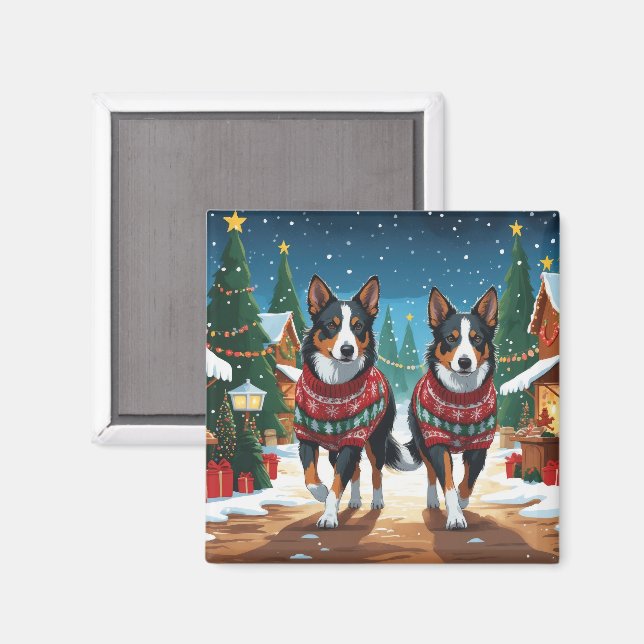 Imã Australian Kelpie Dogs Christmas Snow Holiday (Front/Back)