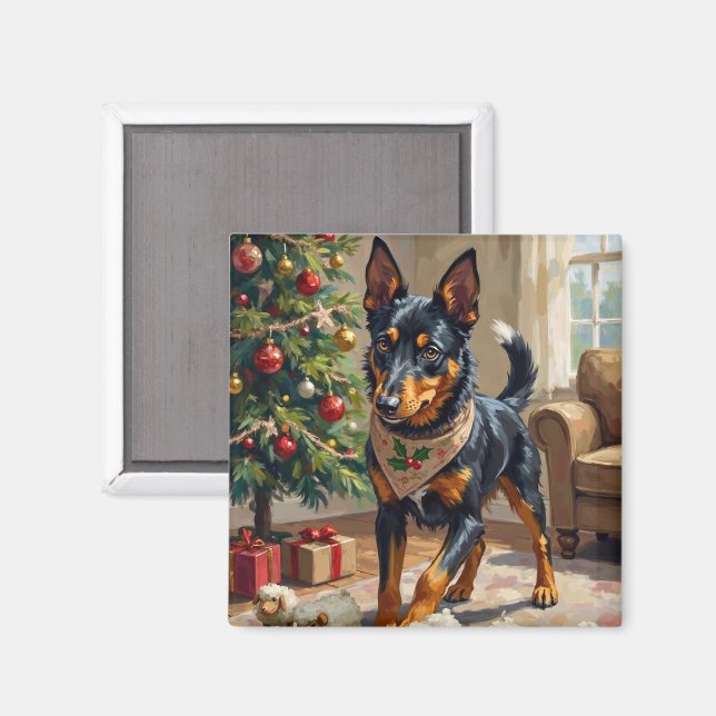 Imã Australian Kelpie Herding Christmas Art (Front/Back)