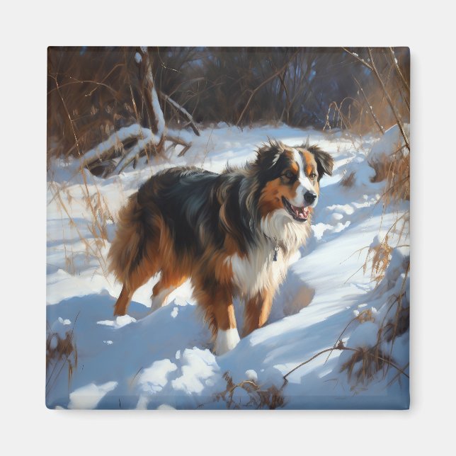 Imã Australian Shepherd Deixe Cair a Neve Natal (Frente)