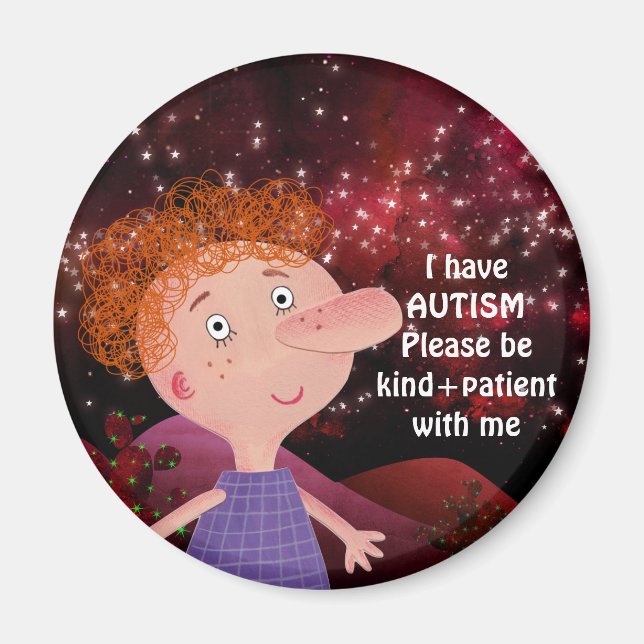 Imã AUTISM AWARNESS LAPEL Red Hair Boy Burgunde (Frente)
