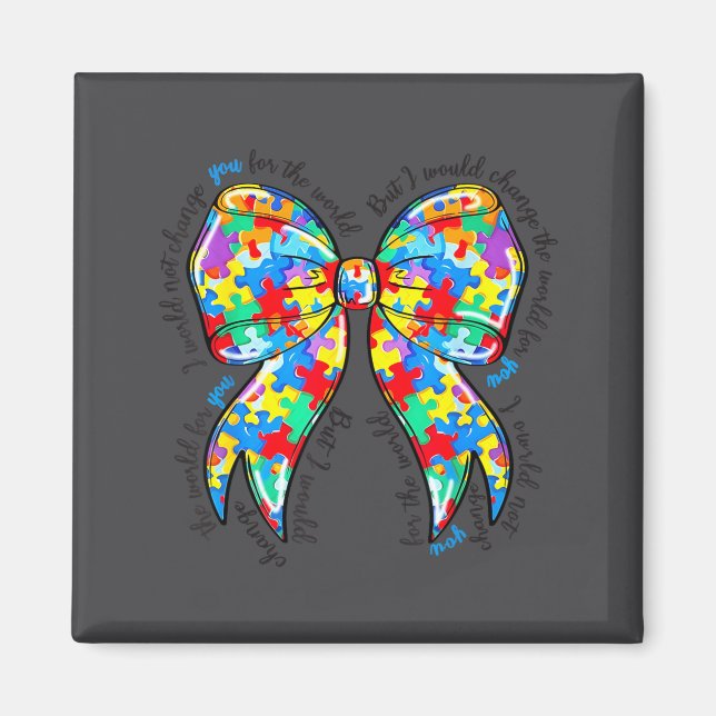 Imã Autism Coquette Bow Puzzle Autism Awareness Proud  (Frente)