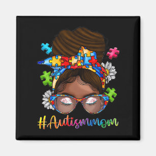 Imã Autismo Afro Mãe Curly Hair Americano Autismo Afri