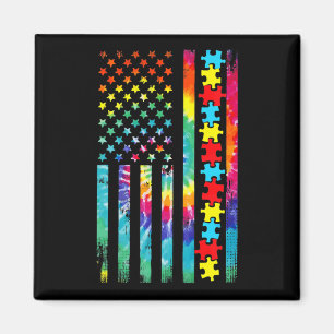 Imã Autismo American Flag Tie Dye Autismo Sensibilizaç