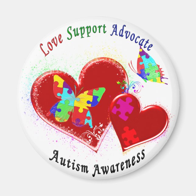 Imã Autismo Borboletas em Corações (Frente)