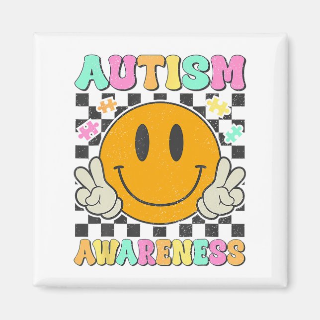 Imã Autismo Consciência Quebra-cabeça Piece Sorria Fac (Frente)