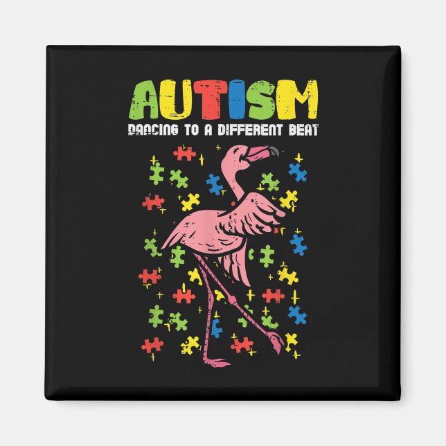 Imã Autismo Dançando Diferente Bata Flamingo Cute (Frente)
