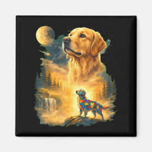 Imã Autismo golden retriever uivando para a lua anos 9