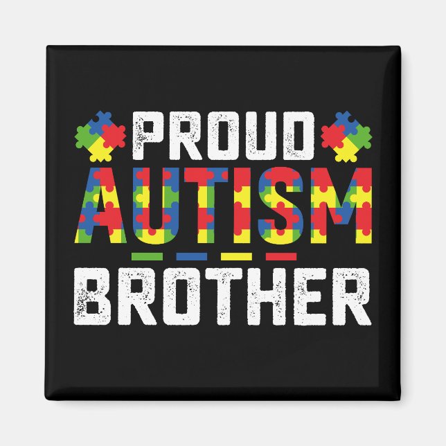 Imã Autismo Orgulhoso Irmão Consciência Autista Famíli (Frente)