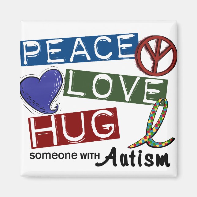 Imã Autismo PEACE AMOR HUG (Frente)