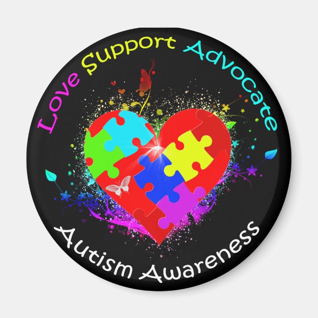Imã Autismo Quebra-cabeça no coração (Frente)