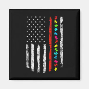 Imã Autismo Sensibilização 4 de julho Thin Red Line Fi