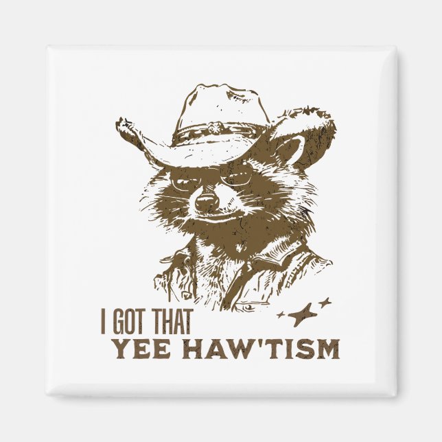Imã Autismo Sensibilização Cowboy Raccoon Eu Tenho Aqu (Frente)