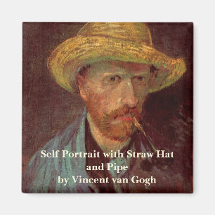Imã Autoretrato Van Gogh com Chapéu e Pipe de Palha