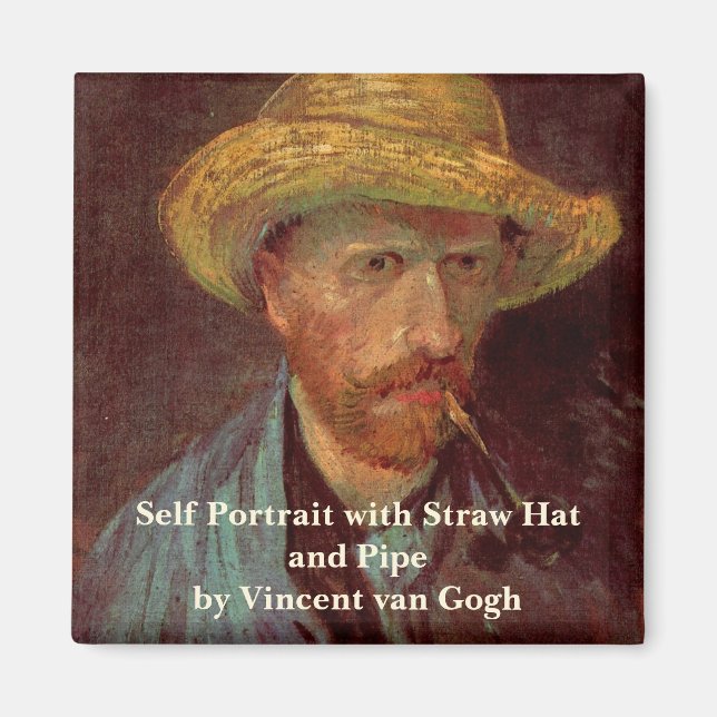 Imã Autoretrato Van Gogh com Chapéu e Pipe de Palha (Frente)