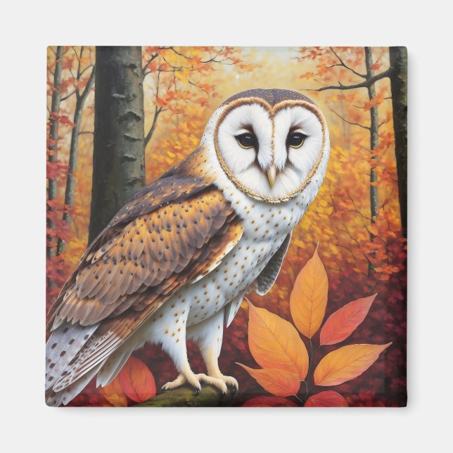 Imã Autumn Barn Owl Art (Frente)