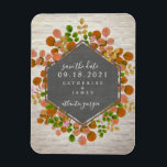 Ímã Autumn Botanic Brick Casamento Salvar A Data<br><div class="desc">Um elegante casamento rústico salve o ímã de datas com um design de folhagem botânico no outono com fundo preto e branco. Procure por convites de casamento e outros itens de coordenação na Paperie de Jill.</div>